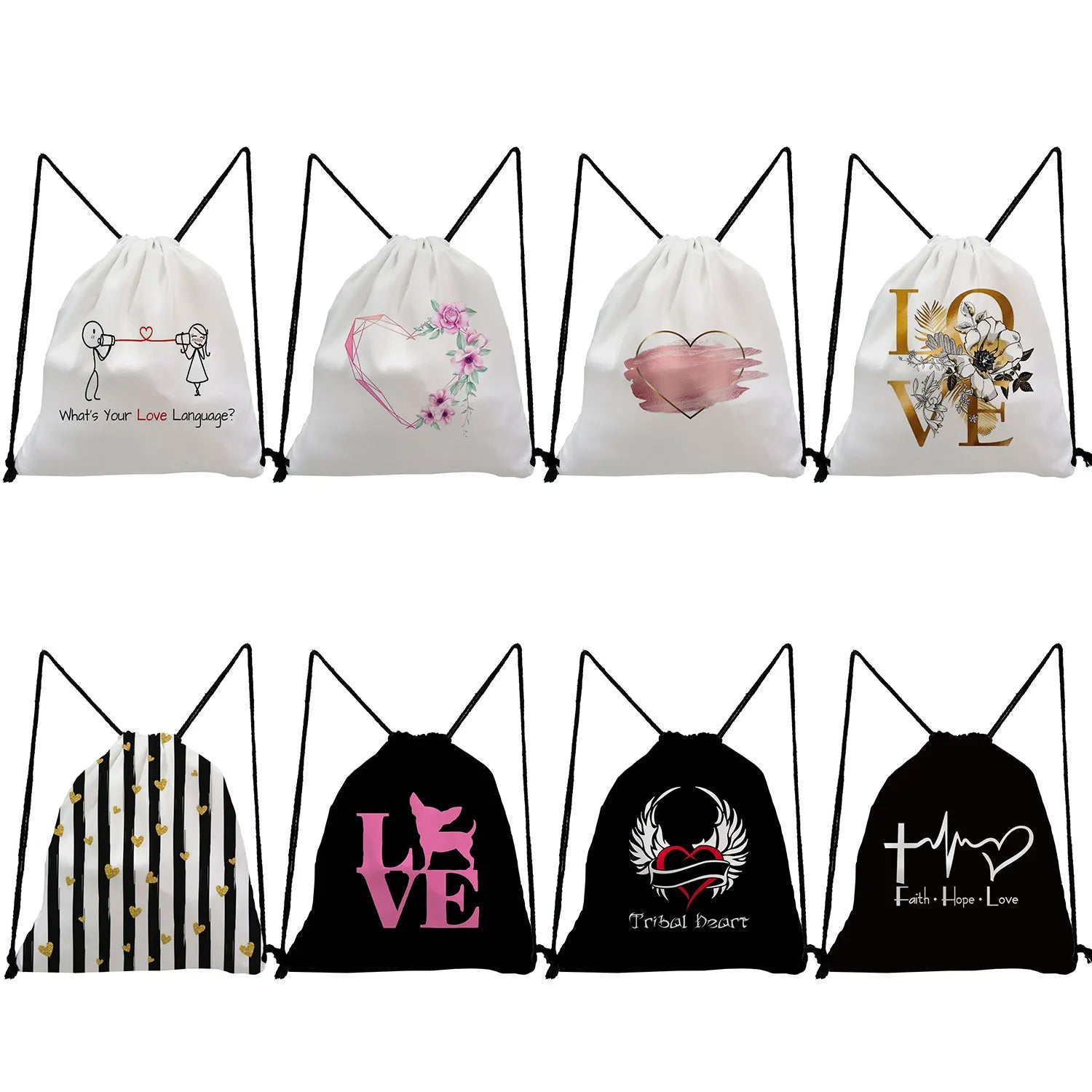Love Graphic Printing Drawstring Pocket Backpack