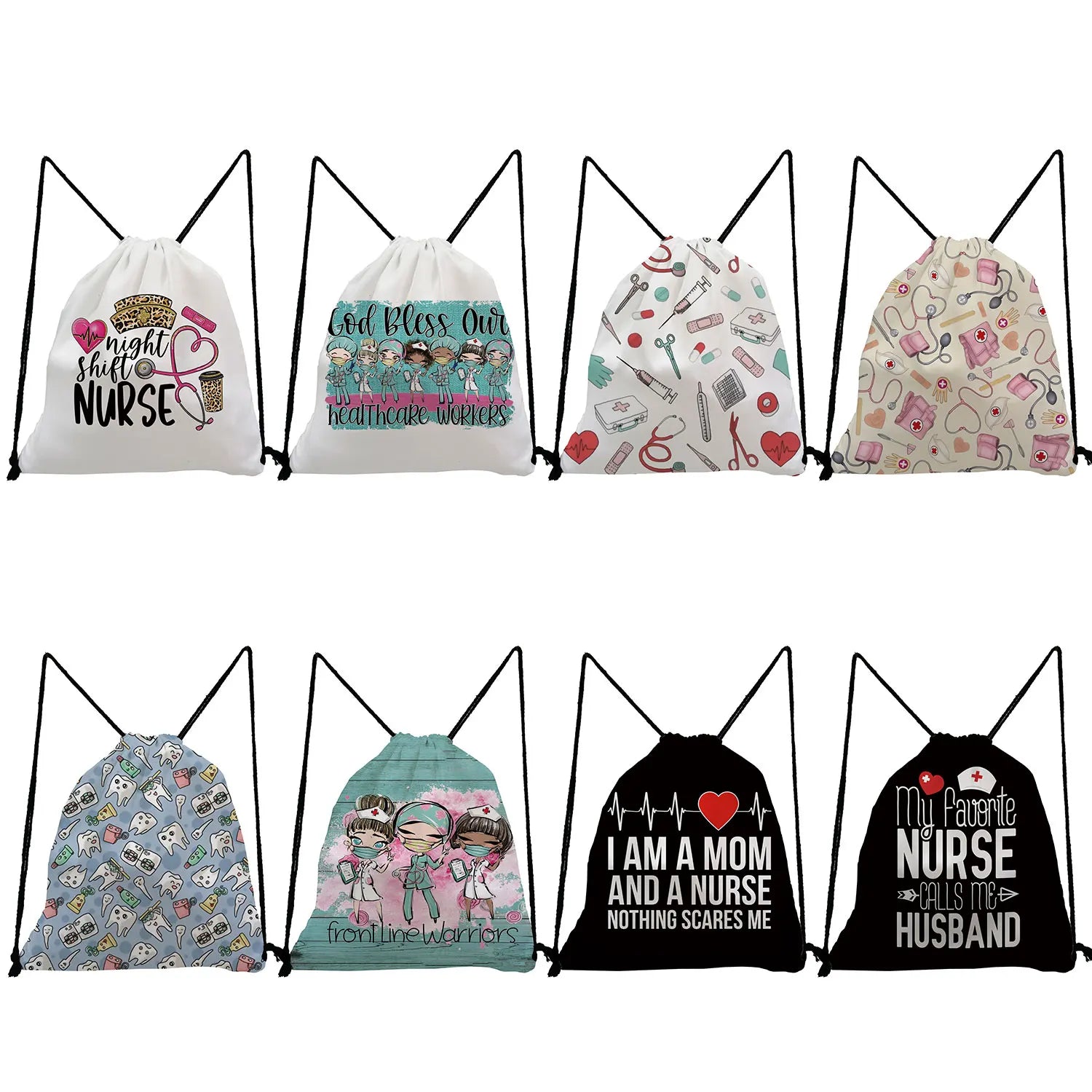 Cartoon Dentist Nurse Drawstring Backpack for Students