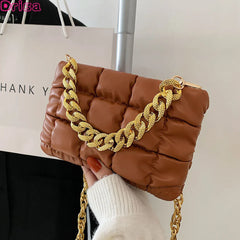 Square Shoulder Bags Checkered Crossbody Texture Lattice Chain Casual Bag