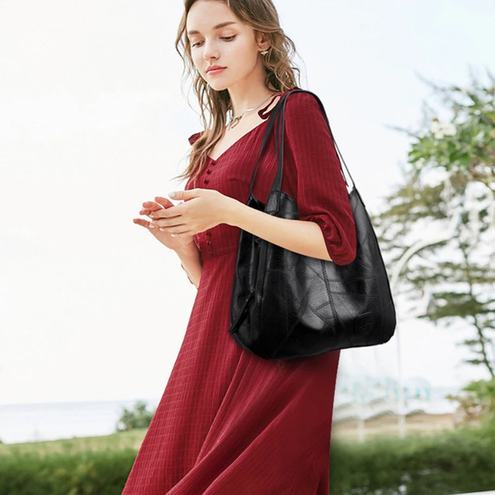 Large Capacity Bucket Handbags PU Leather Women Vintage Shop
