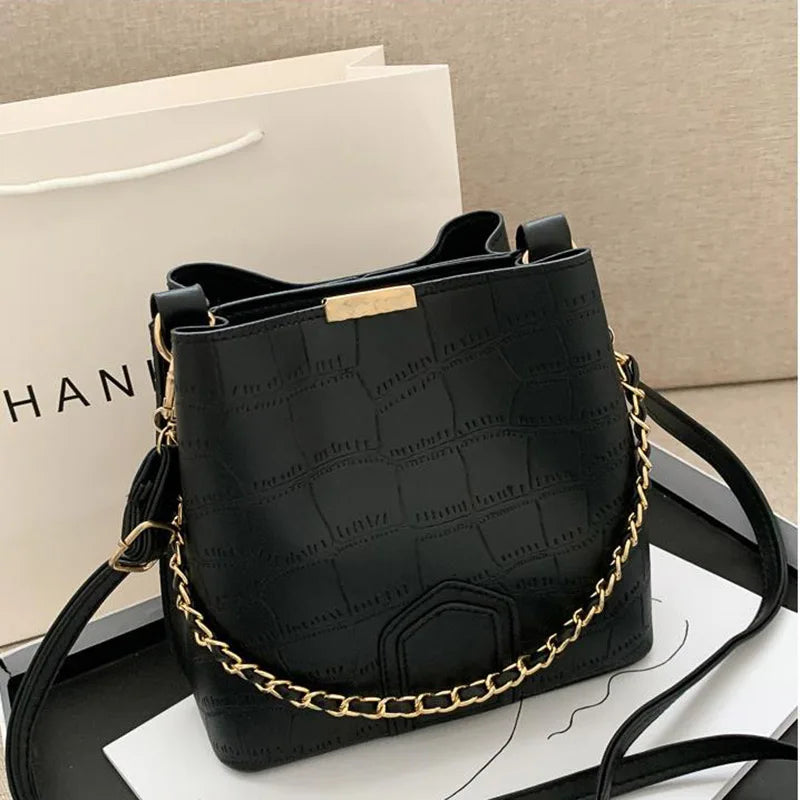 Embossed Bucket Bags Women Handbags Female Chain Shoulder Bags