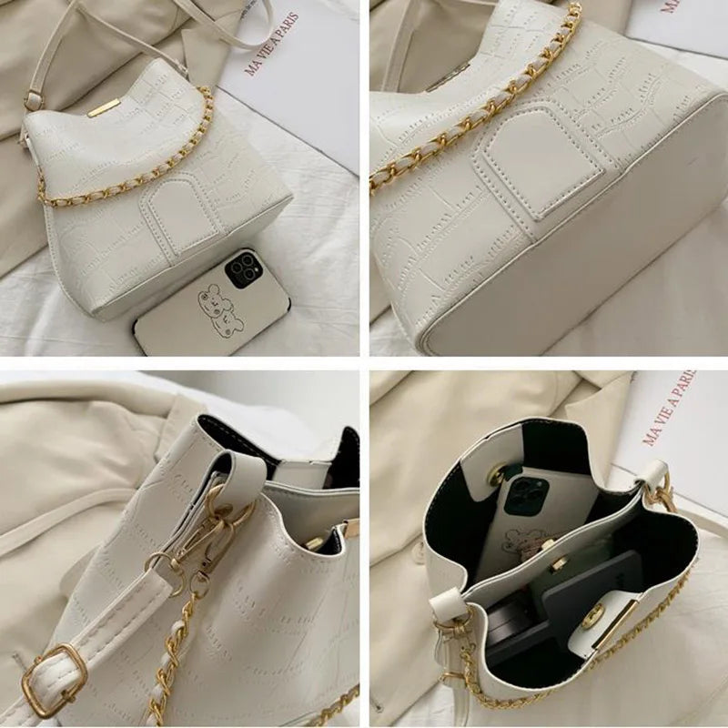 Embossed Bucket Bags Women Handbags Female Chain Shoulder Bags