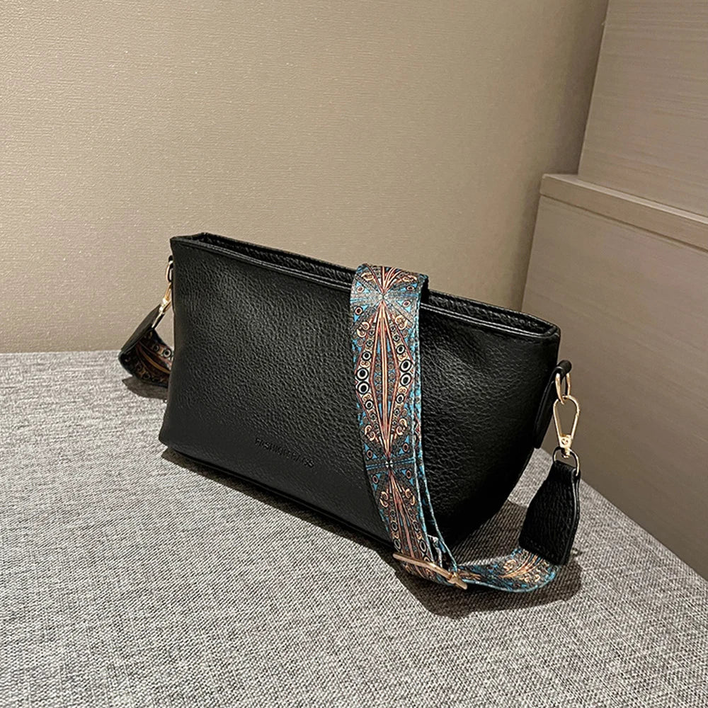Soft Side Square Shoulder Bag For Women Wide Shoulder Strap Crossbody Bag