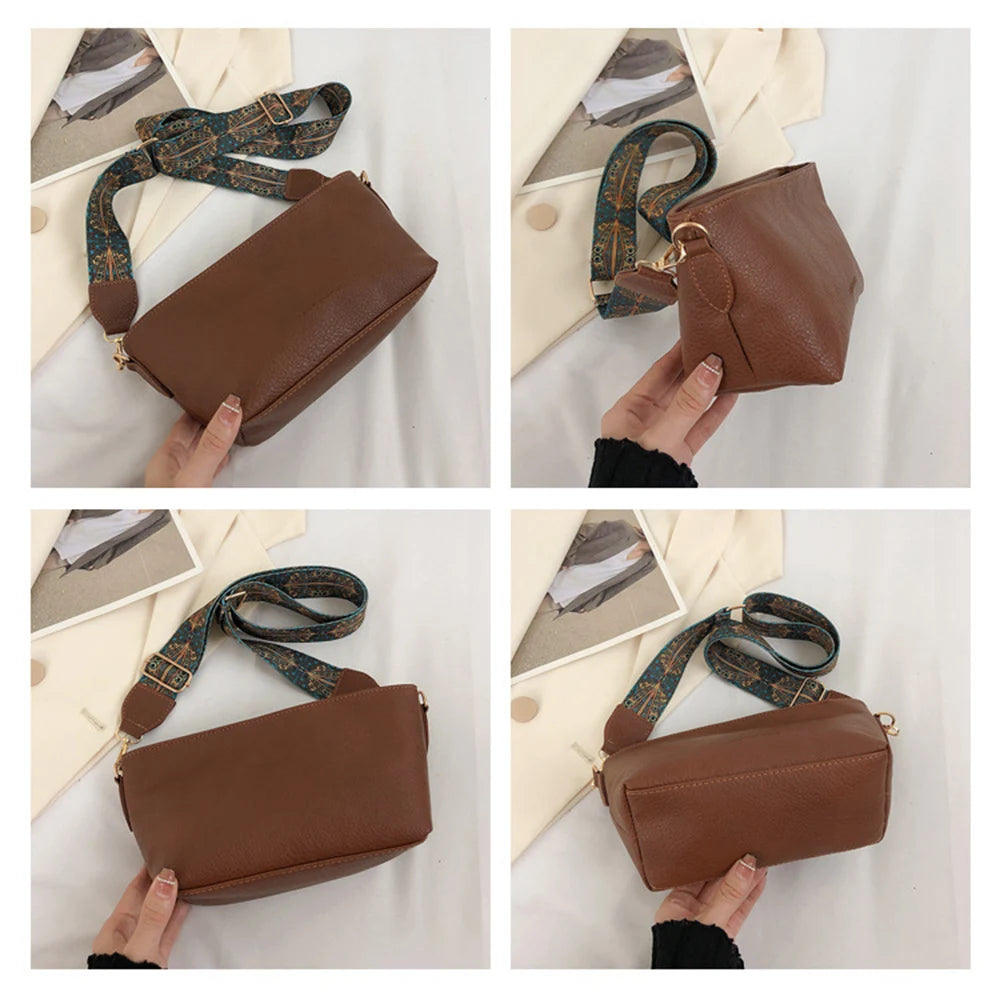 Soft Side Square Shoulder Bag For Women Wide Shoulder Strap Crossbody Bag