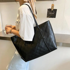 Women's Rhombic Embroidered Shoulder Bag Large Capacity Tote