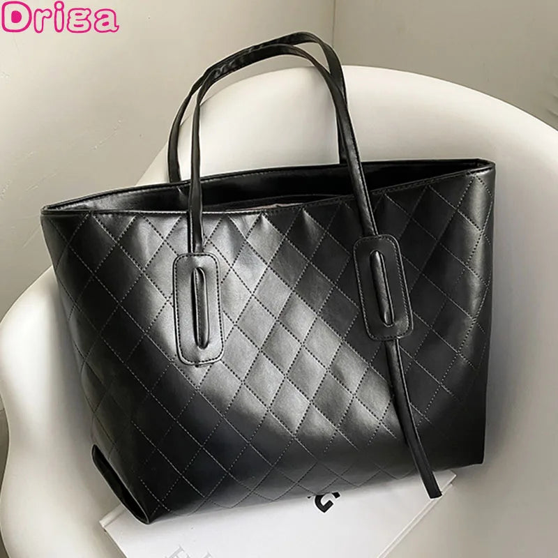 Women's Rhombic Embroidered Shoulder Bag Large Capacity Tote