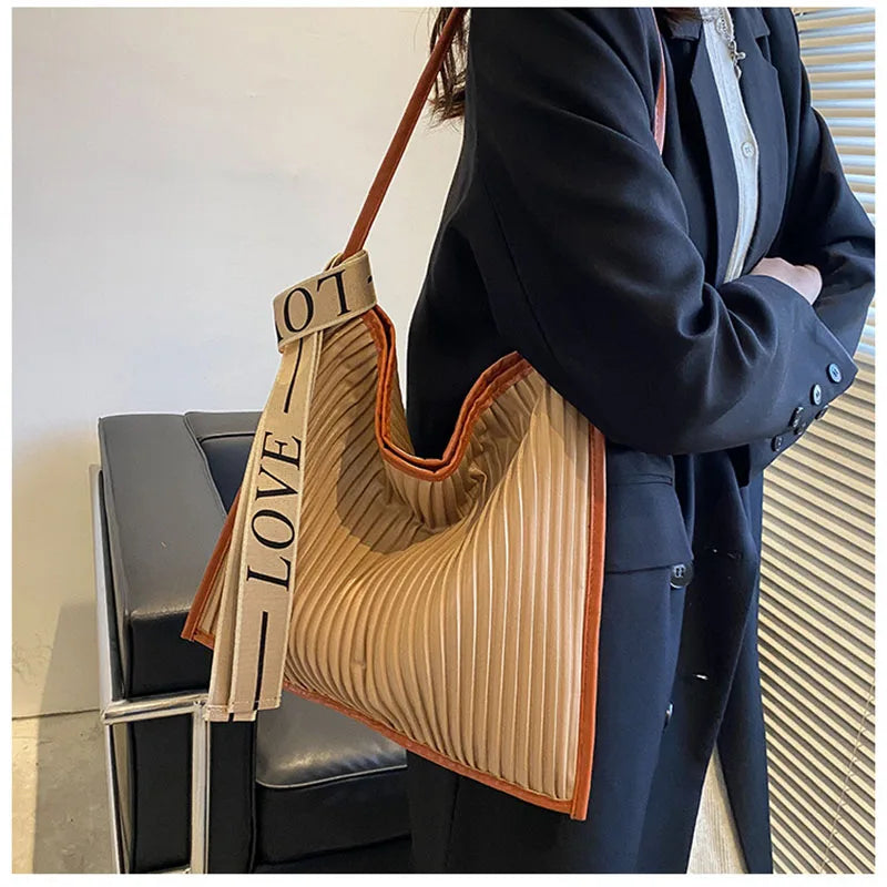 Striped Women Shoulder Bags Contrast Travel Bags