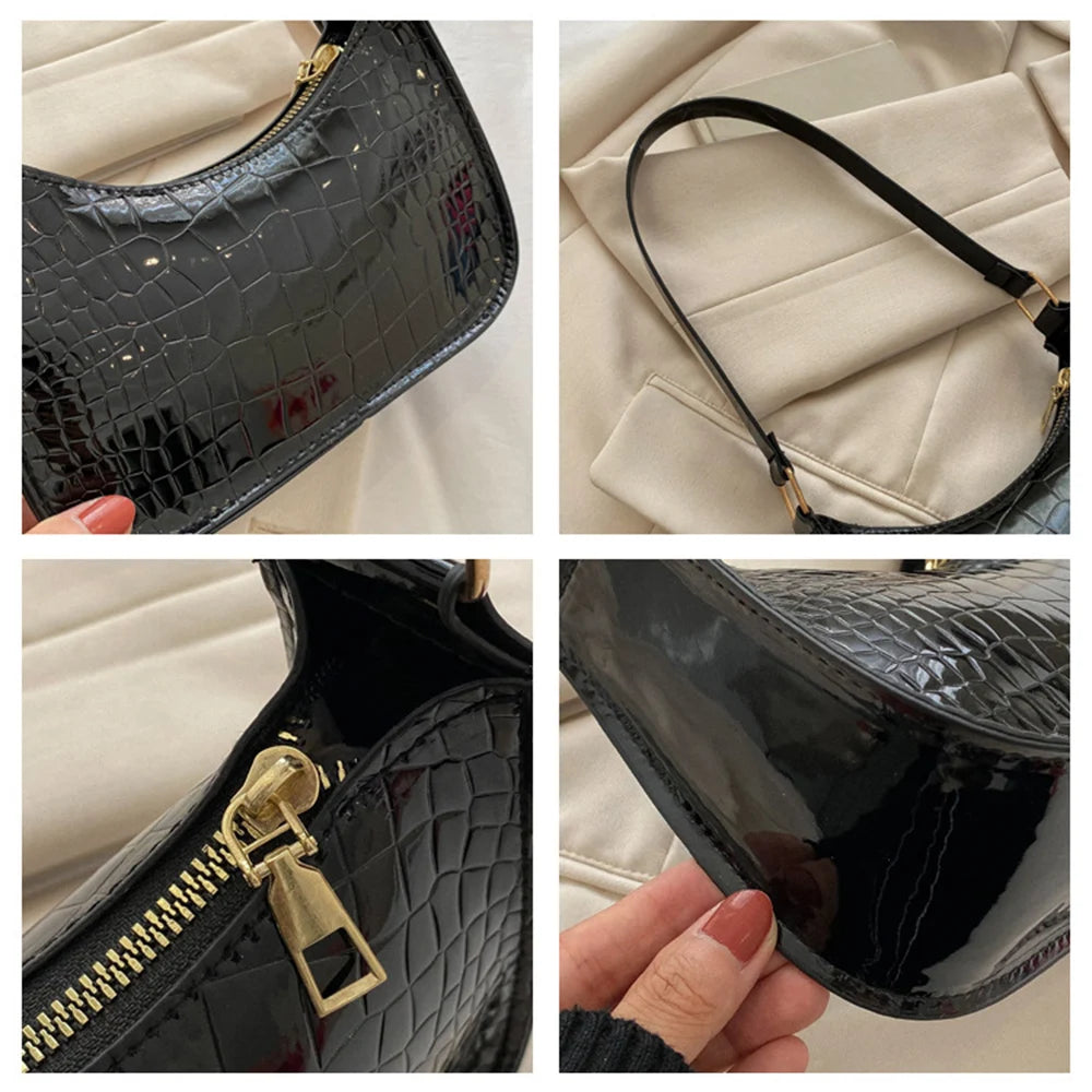 Female Crocodile Print Shoulder Bags Solid Pu Leather High Bags