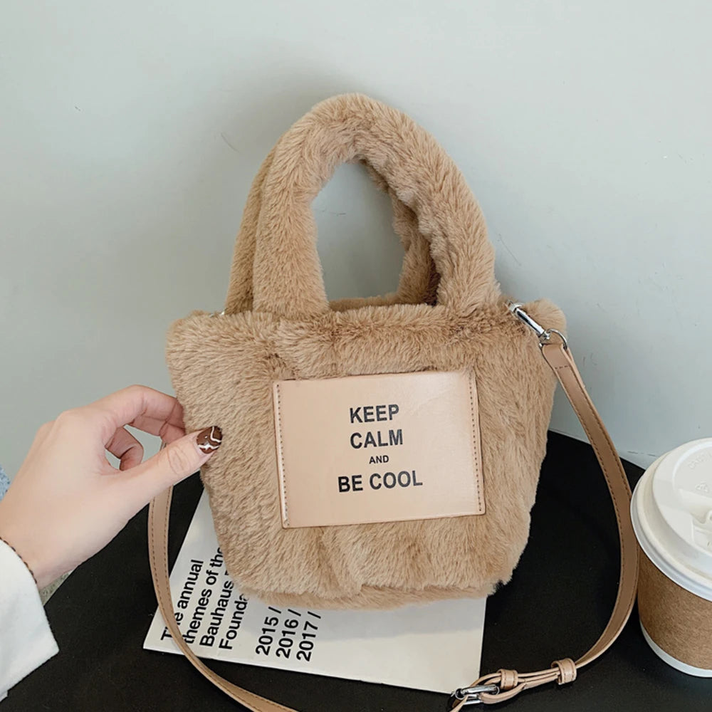 Plush Bucket Shoulder Bags Autumn/Winter Women's Handbags Mini Letter Bags