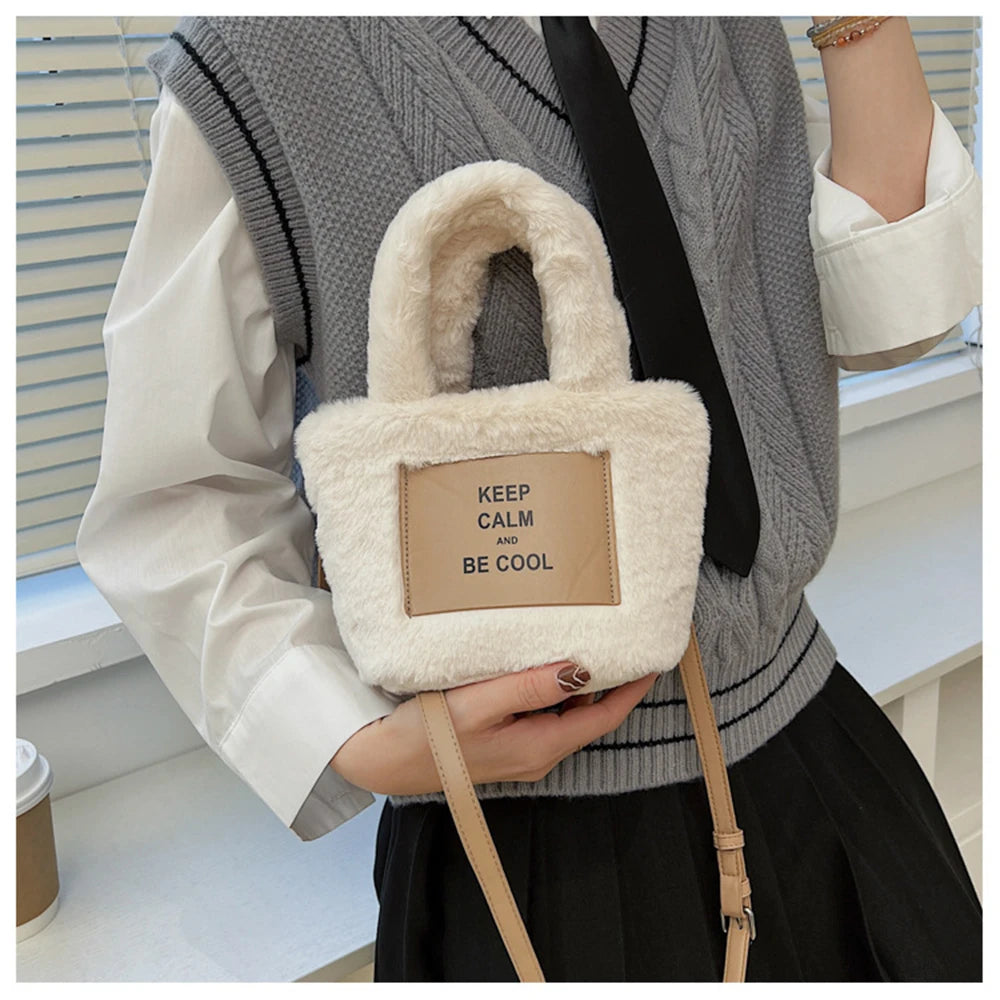 Plush Bucket Shoulder Bags Autumn/Winter Women's Handbags Mini Letter Bags