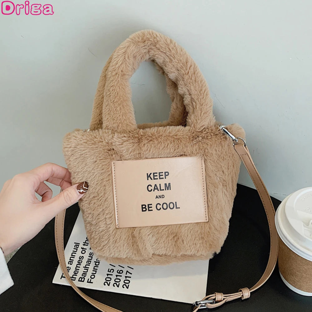 Plush Bucket Shoulder Bags Autumn/Winter Women's Handbags Mini Letter Bags