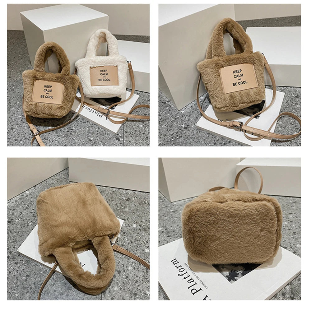 Plush Bucket Shoulder Bags Autumn/Winter Women's Handbags Mini Letter Bags