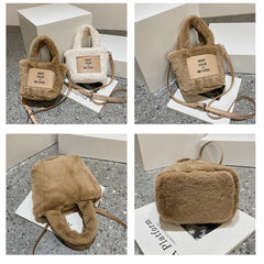 Plush Bucket Shoulder Bags Autumn/Winter Women's Handbags Mini Letter Bags