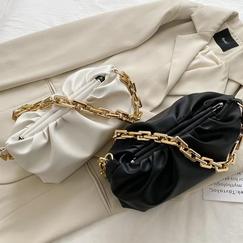 Ladies One-shoulder Armpit Cloud Bags Fold Chain Messenger Bags