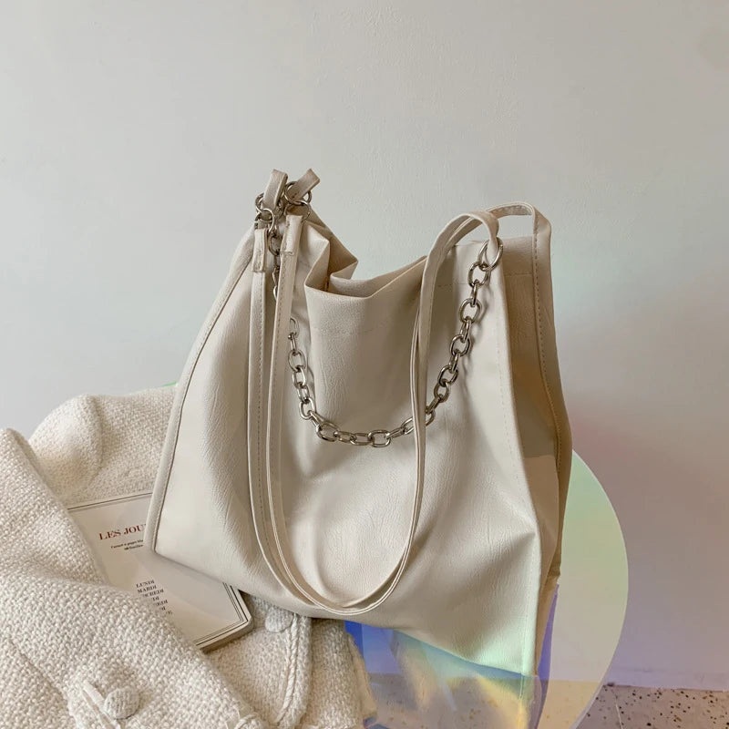 Large Capacity Female Handbags Solid Chain Shoulder Bags Bucket Crossbody Bag