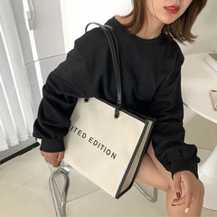 Large Capacity Women Shoulder Bags Handbags Contrast Canvas Tote Bags
