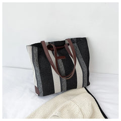 Large-capacity Women Shoulder Bags Vertical Stripes Casual Tote Handbags