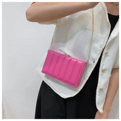 Solid Vertical Strip Box Crossbody Bag Chain