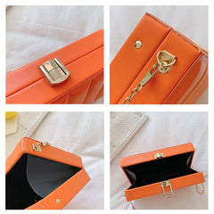 Solid Vertical Strip Box Crossbody Bag Chain
