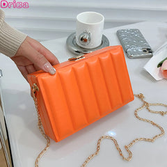 Solid Vertical Strip Box Crossbody Bag Chain