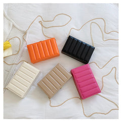 Solid Vertical Strip Box Crossbody Bag Chain