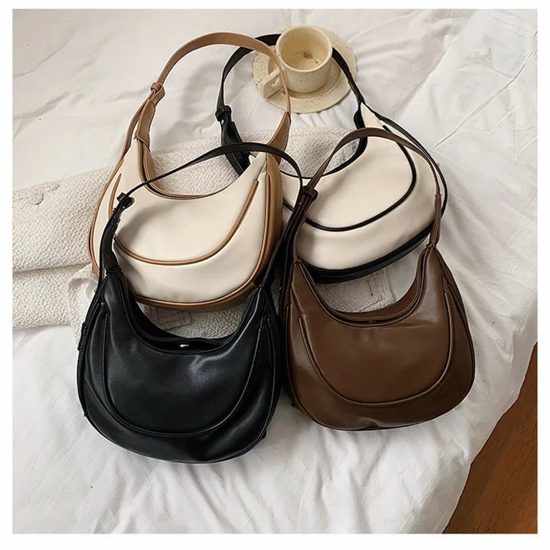 Women's PU Leather Shoulder Bag Large-capacity Stitching Dumpling Bag