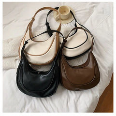 Women's PU Leather Shoulder Bag Large-capacity Stitching Dumpling Bag