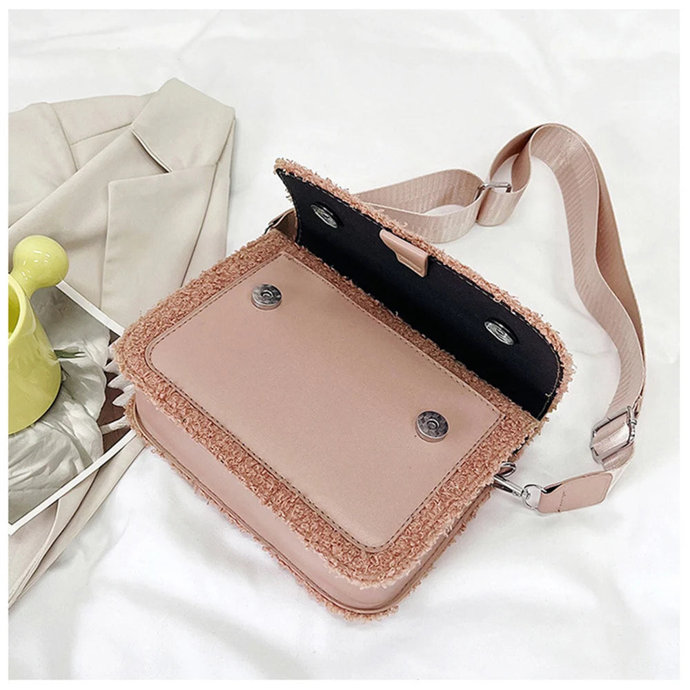Lamb Plush Square Shoulder Bag for Women