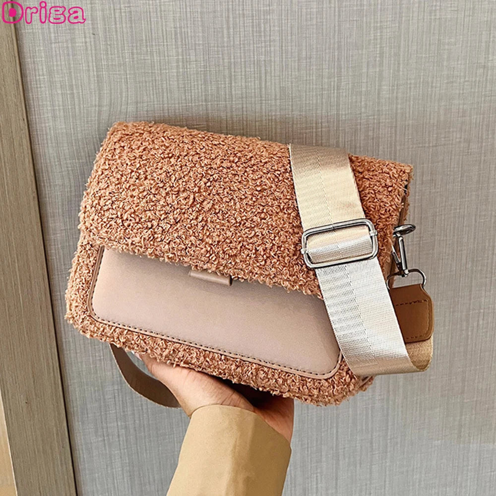 Lamb Plush Square Shoulder Bag for Women