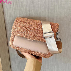 Lamb Plush Square Shoulder Bag for Women