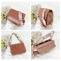Lamb Plush Square Shoulder Bag for Women