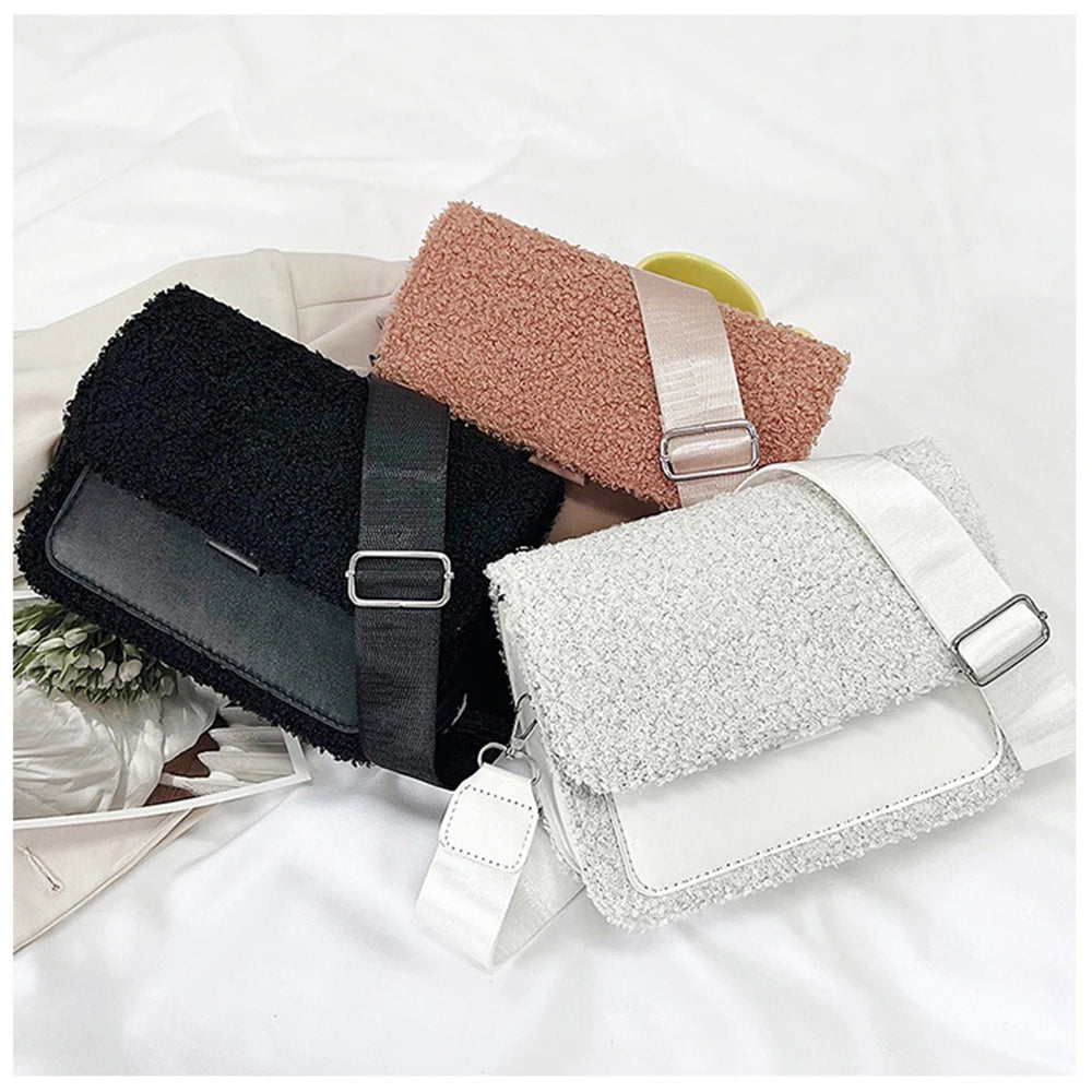 Lamb Plush Square Shoulder Bag for Women