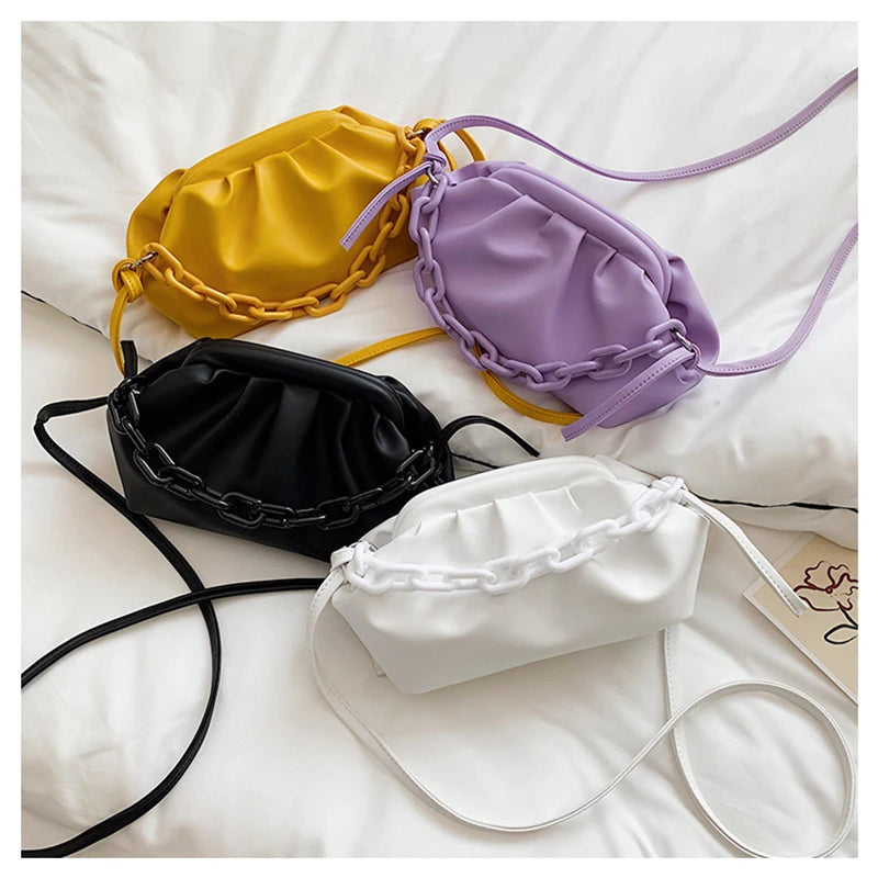 Thick Chain Shoulder Bags Pleated Cloud Crossbody Bags for Women