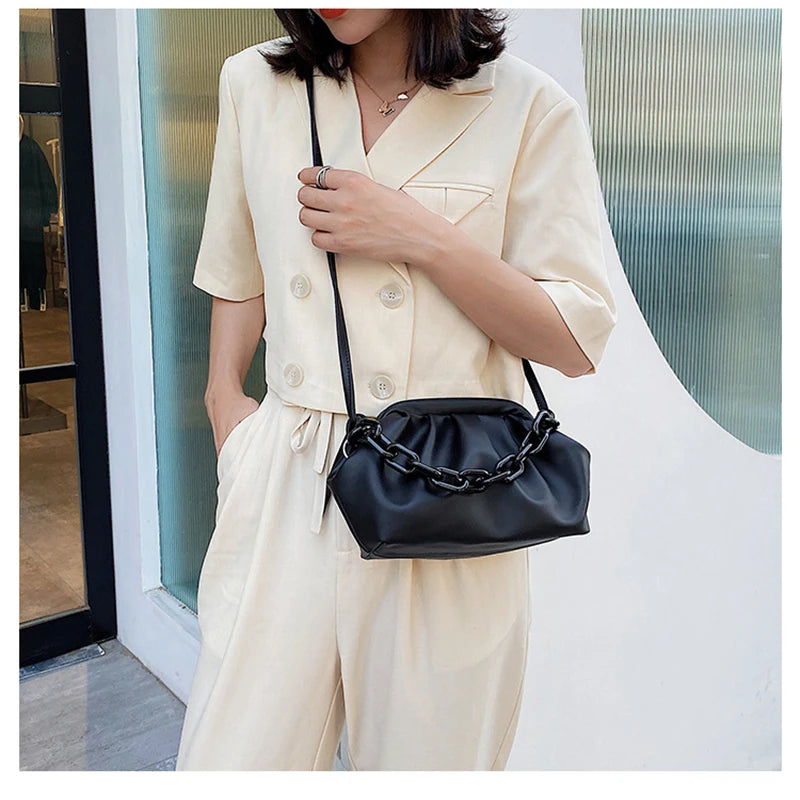 Thick Chain Shoulder Bags Pleated Cloud Crossbody Bags for Women
