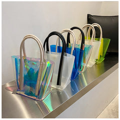 Women Casual Transparent Handbags Large Capacity Tote Bucket Shoulder Bags