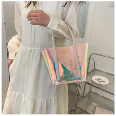 Women Casual Transparent Handbags Large Capacity Tote Bucket Shoulder Bags