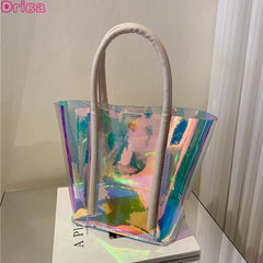 Women Casual Transparent Handbags Large Capacity Tote Bucket Shoulder Bags