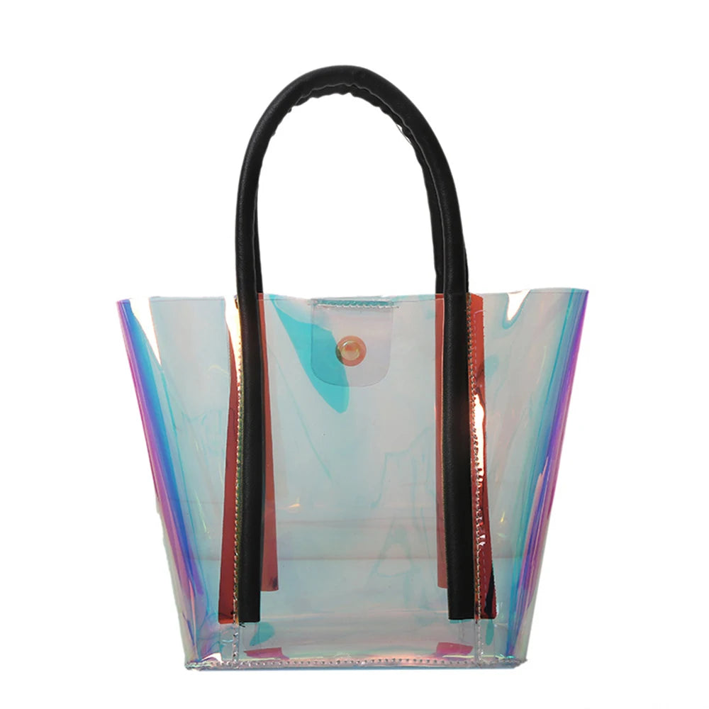 Women Casual Transparent Handbags Large Capacity Tote Bucket Shoulder Bags