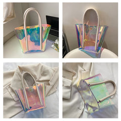 Women Casual Transparent Handbags Large Capacity Tote Bucket Shoulder Bags
