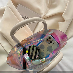 Women Casual Transparent Handbags Large Capacity Tote Bucket Shoulder Bags