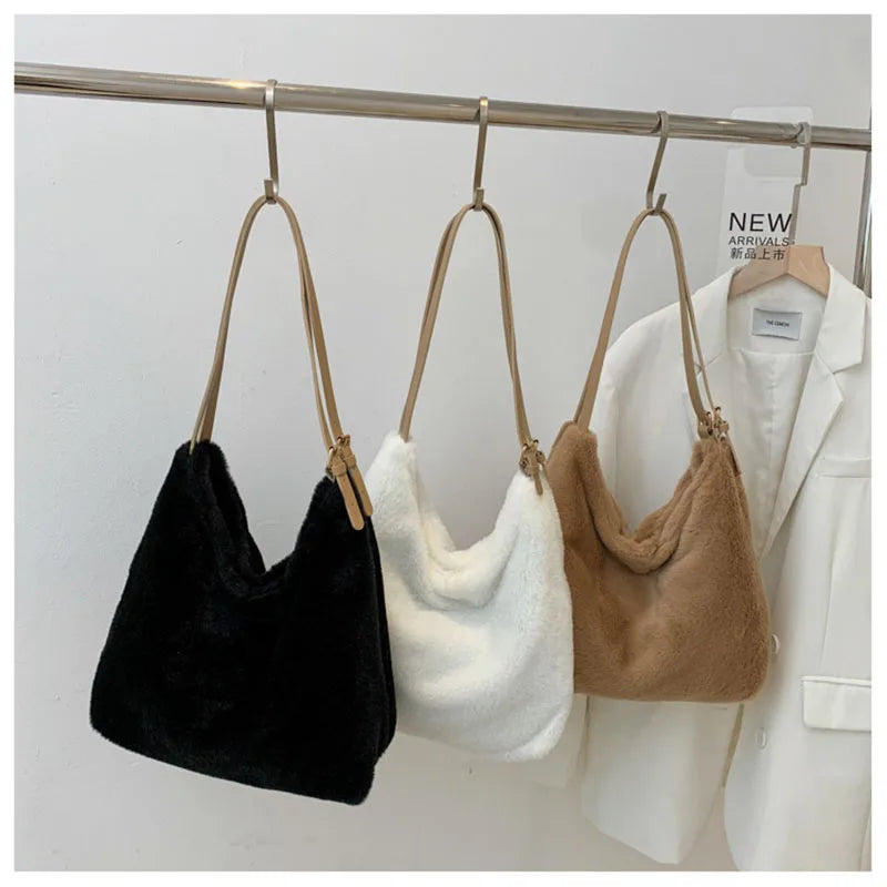 Plush Underarm Shoulder Bag Women Handbag Large Tote Solid Bag
