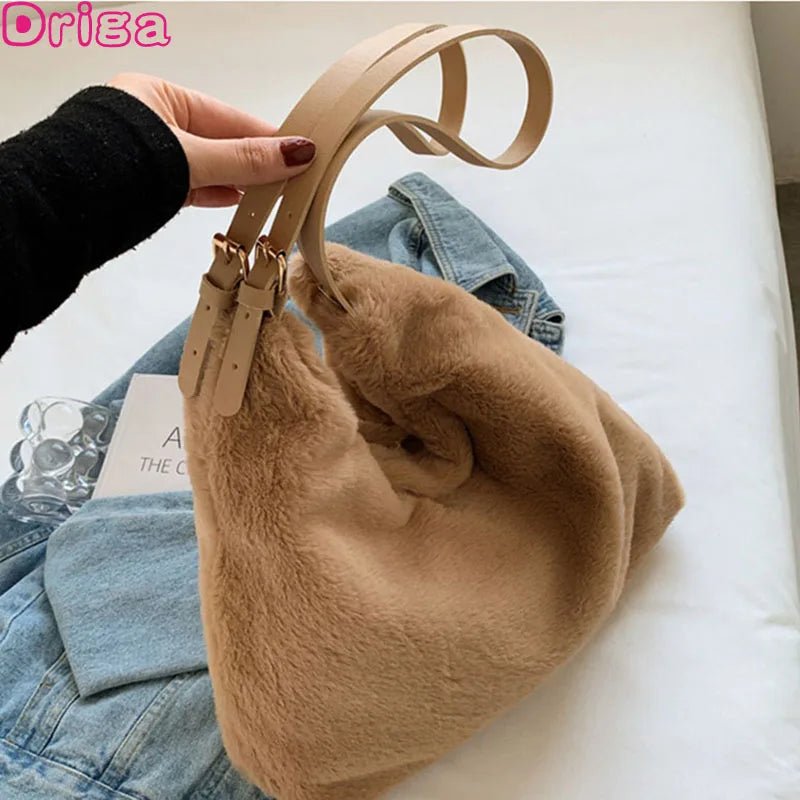 Plush Underarm Shoulder Bag Women Handbag Large Tote Solid Bag