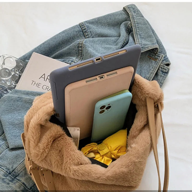 Plush Underarm Shoulder Bag Women Handbag Large Tote Solid Bag