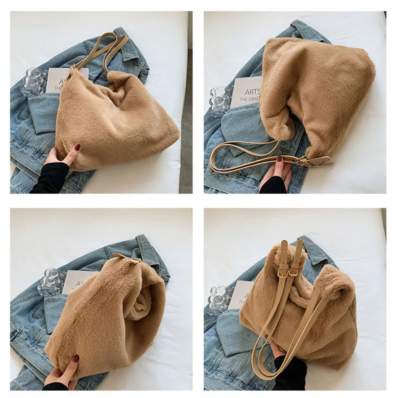 Plush Underarm Shoulder Bag Women Handbag Large Tote Solid Bag