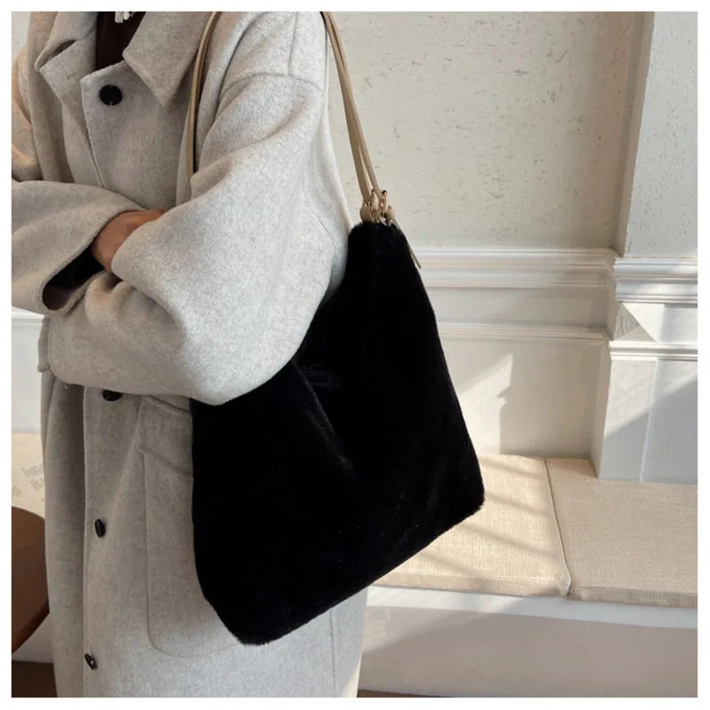 Plush Underarm Shoulder Bag Women Handbag Large Tote Solid Bag