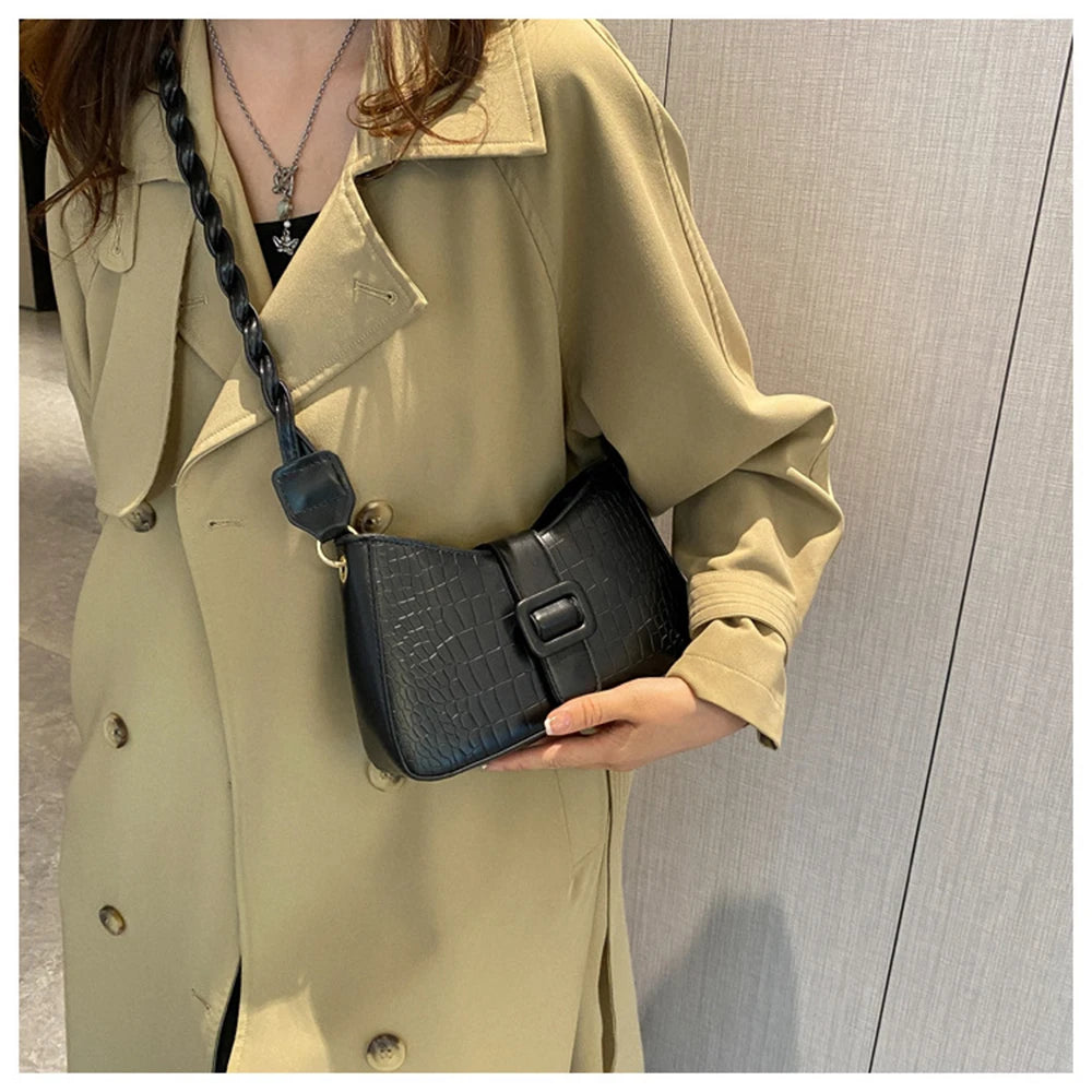 Texture Braided Handle Messenger Bag Vintage Underarm Handbag