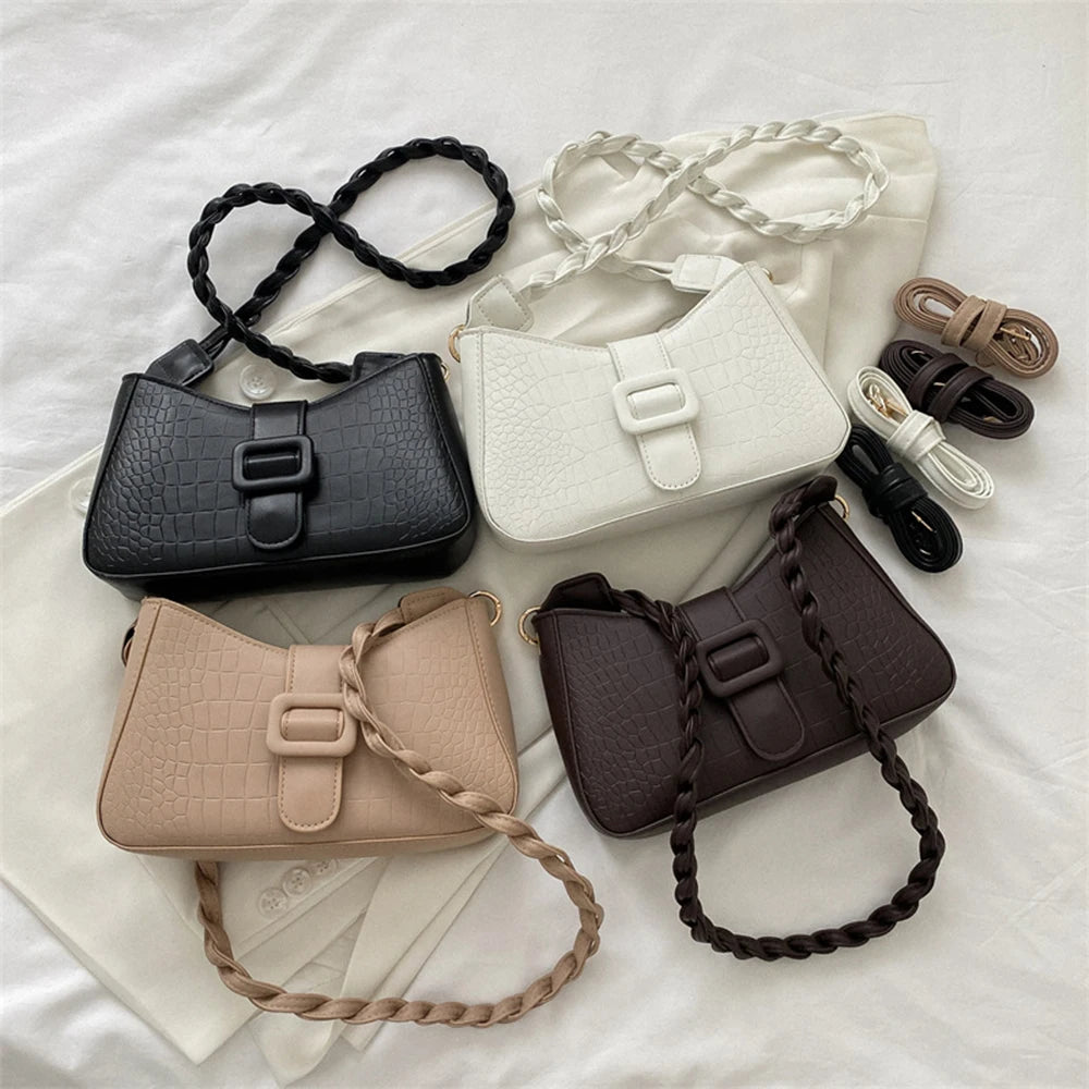 Texture Braided Handle Messenger Bag Vintage Underarm Handbag