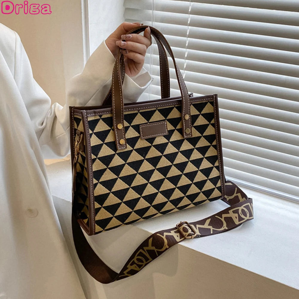 Vintage Checkered Tote Shoulder Bags for Women