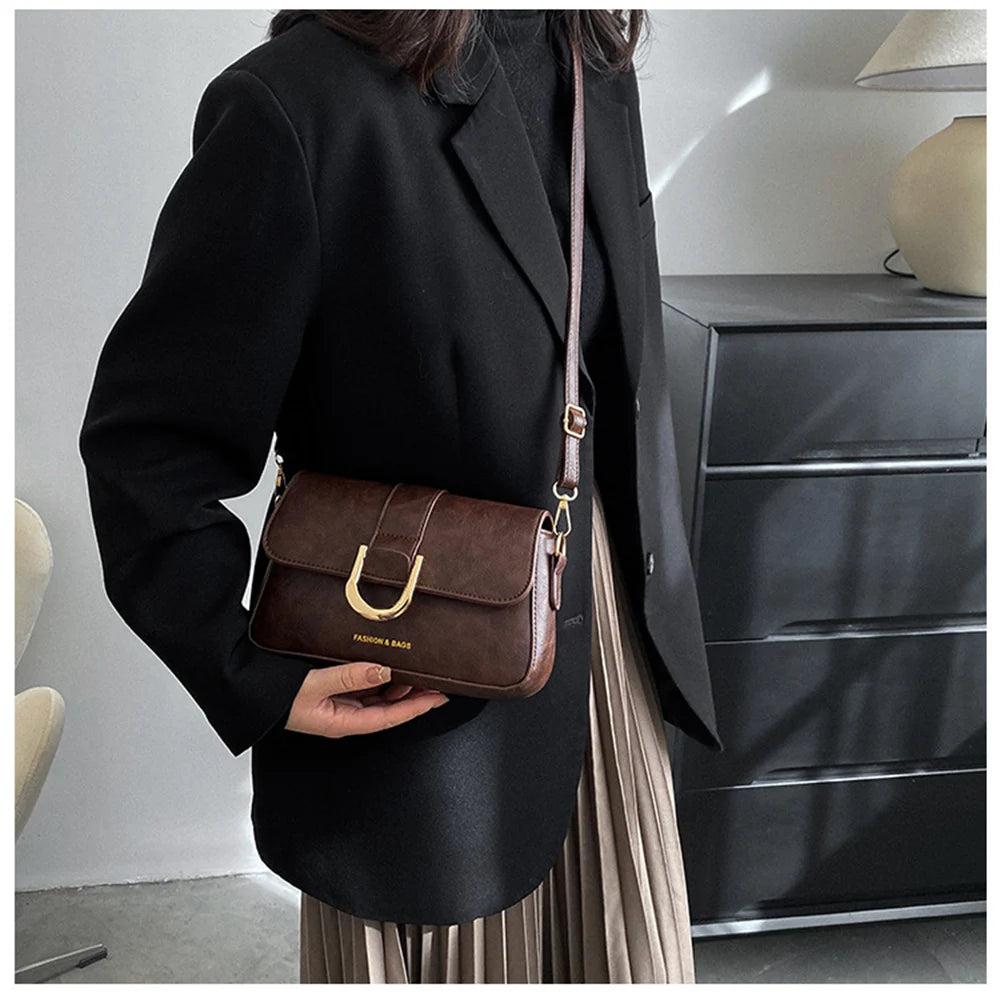 Vintage Square Shoulder Bags for Women Crossbody Bags PU Leather Handbags