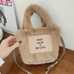 Winter Plush Bucket Shoulder Bag Warm Casual Crossbody Bag